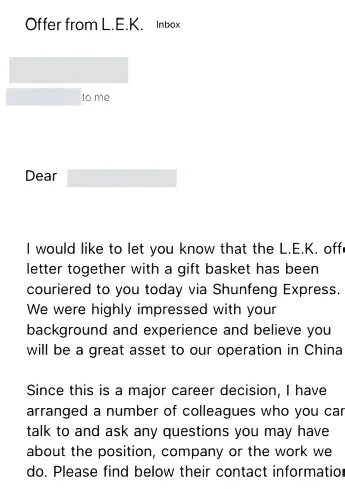 L.E.K. 咨询分析师全职 Offer证明材料